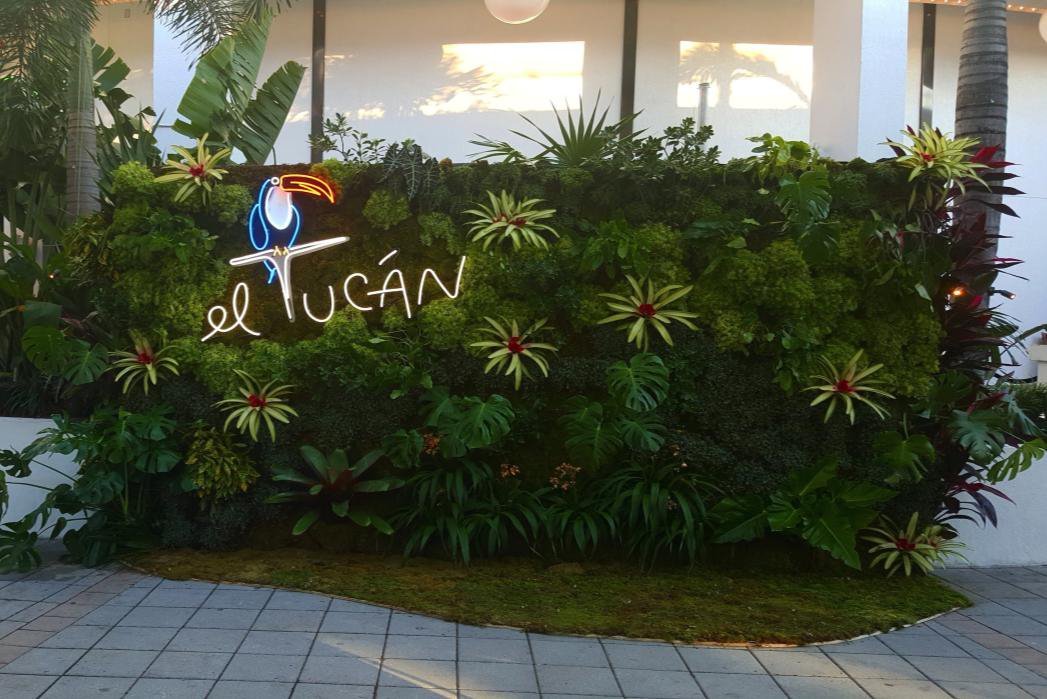 A planted sign wall reading el Tucán